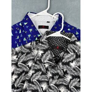 BC Collection Mens Large Button Down Shirt Bundle Sailboat Palm Leaf Blue Black